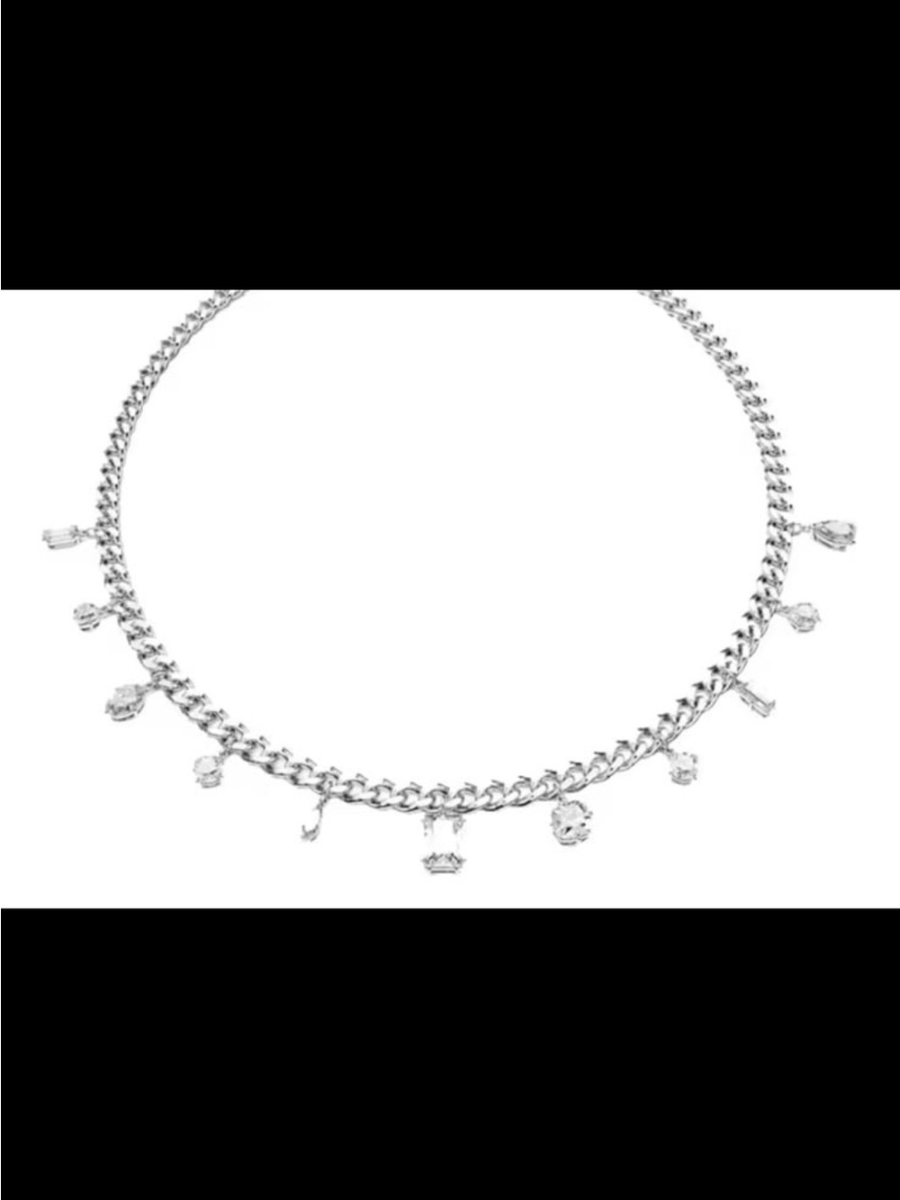 Rhodium plated unisex necklace with small Swarovski element pendants Cuban chain